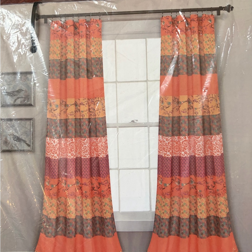 Patterned Orange Stripe Window Curtains - Home Accents